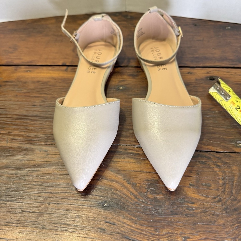 Journee‎ Collection Reba D'Orsay Flats Womens 7.5 Grey Ankle Strap Shoes NEW